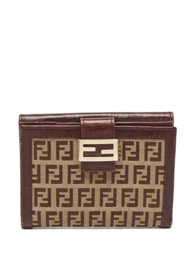 Pre-owned Fendi Zucchino Wallet In Brown
