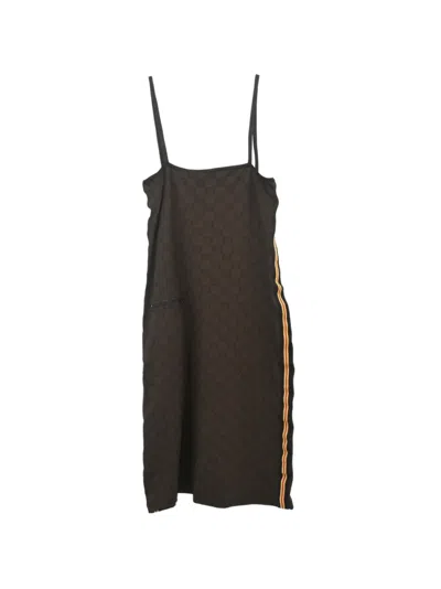 Pre-owned Fendi Zucchino-printed Fitted Mini Dress In Brown