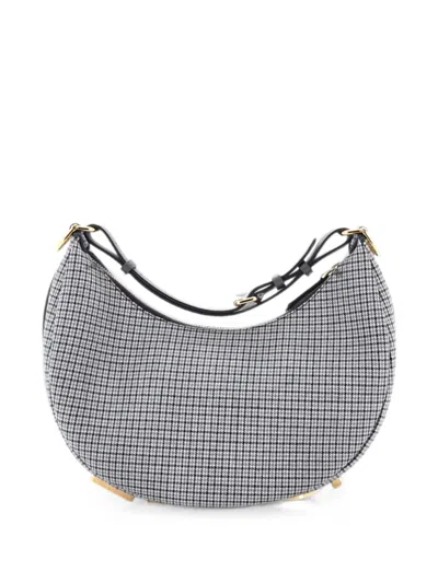 Pre-owned Fendi Graphy Bag Houndstooth Wool Small Hobo Bag In Gray