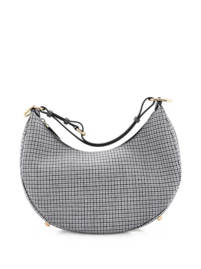 Pre-owned Fendi Graphy Bag Houndstooth Wool Small Hobo Bag In Grey