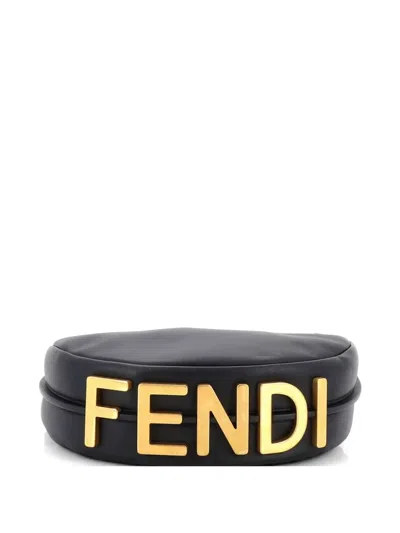 Pre-owned Fendi Graphy Bag Leather Small Hobo Bag In Black