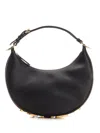 Fendi Women Hobo Graphy Black Leather Handbag With Metal Logo Woman In Black