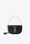 Fendi Graphy Leather Chain Clutch In Black