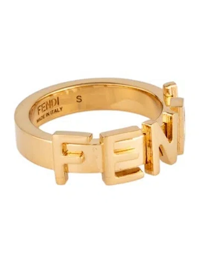 Pre-owned Fendi Graphy Logo Band Ring In Gold