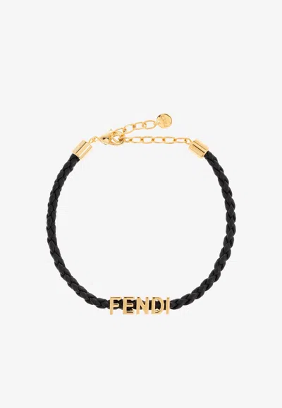 Fendi Graphy Logo Braided Leather Bracelet