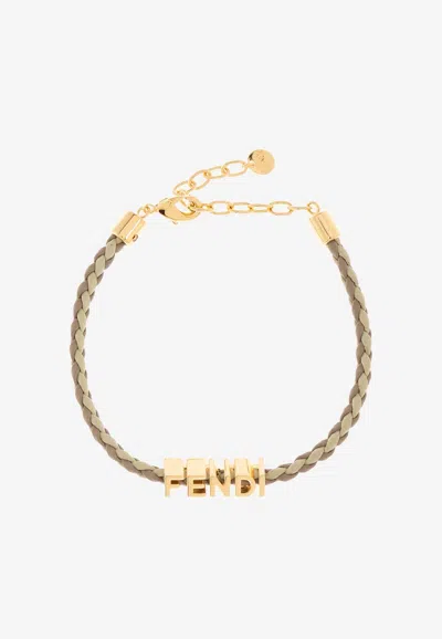Fendi Graphy Logo Braided Leather Bracelet