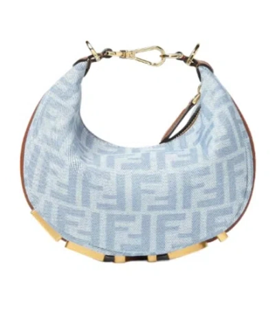 Fendi Mini Shoulder Bag Denim Texture Hardware In Blue