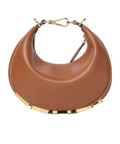 Fendi Curved Shoulder Bag Mini Graph Gold In Brown