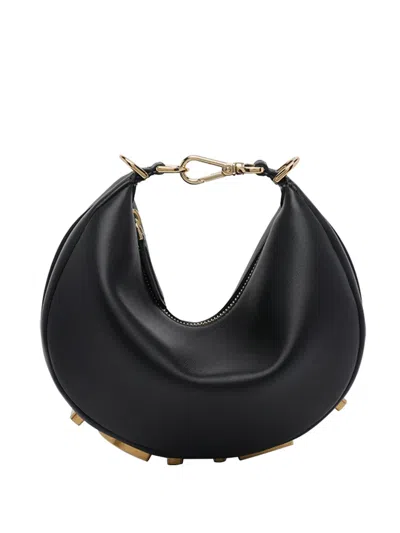 Fendi Mini Vintage Gold Metal Lettering Handbag 20x13x7.5cm In Black