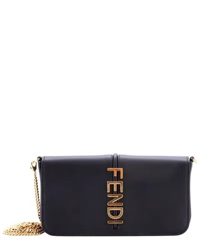 Fendi Graphy Wallet On Chain Leather (authentic Pre-loved) In Blue