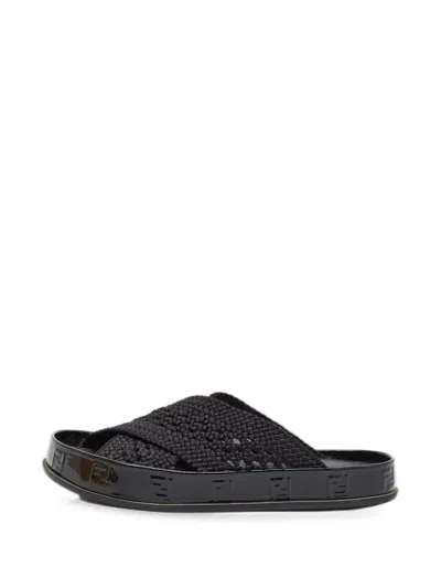 Pre-owned Fendi Graphy Woven Sandals In Black