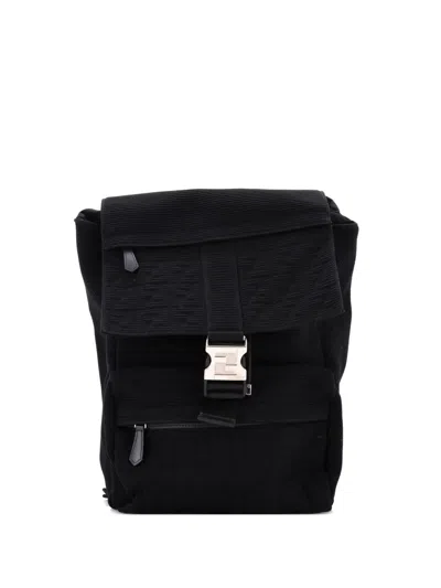 Pre-owned Fendi Ness Zucca Jacquard And Mesh Medium Backpack In Black