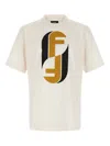 Fendi Beige Crewneck Logo T-shirt In Gold