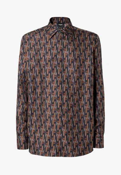 Fendi Nity Print Silk Long-sleeved Shirt In Multi