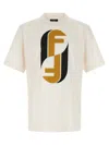 Fendi Beige Crewneck Logo T-shirt In Multi
