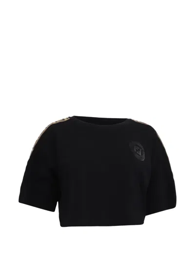 Pre-owned Fendi Rama Cropped T-shirt In Black