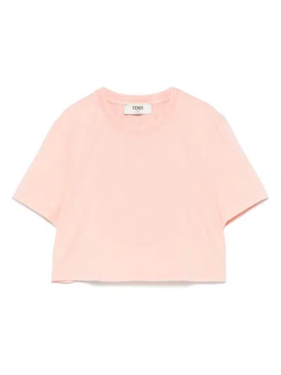 Fendi Pink T-shirt With Cropped Design And Raised Logo On The Front In Cotton Woman