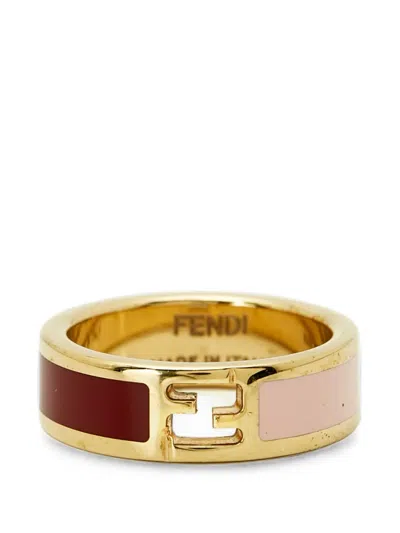 Pre-owned Fendi Sta Enamel Ring In Gold