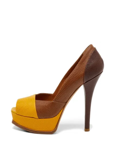 Pre-owned Fendi Sta Lizard-effect Pumps In Brown