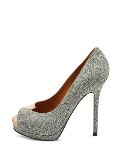 Pre-owned Fendi Sta Peep-toe Pumps In Gray