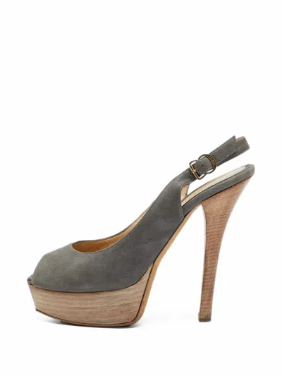 Pre-owned Fendi Sta Peep-toe Pumps In Grey