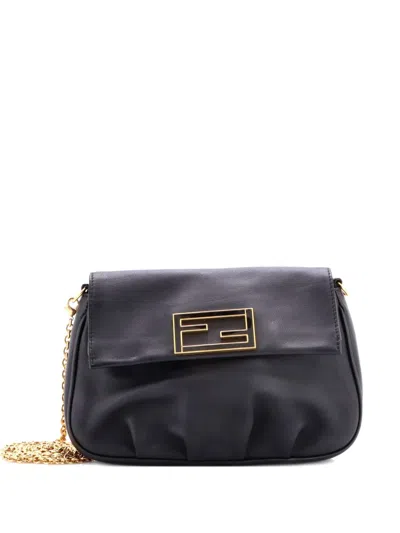 Pre-owned Fendi Sta Pochette Leather Crossbody Bag In Black