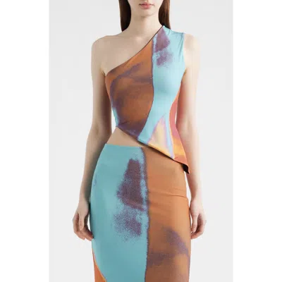 Feners Besos One Shoulder Asymmetric Top In Blue