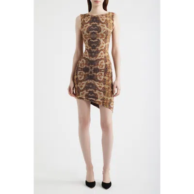 Feners Caracola Asymmetric Body-con Minidress In Brown