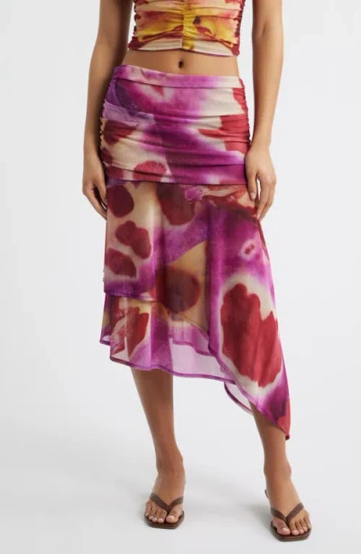 Feners Festa Print Asymmetric Hem Midi Skirt In Multi