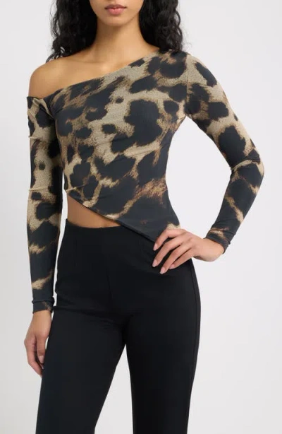Feners Mirada Asymmetrical Leopard Print Top In Brown