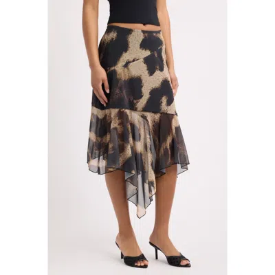 Feners Mirada Leopard Print Mesh Midi Skirt In Multi