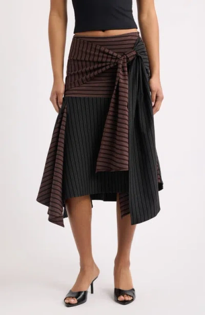 Feners Promesa Pinstripe Flared Midi Skirt In Black