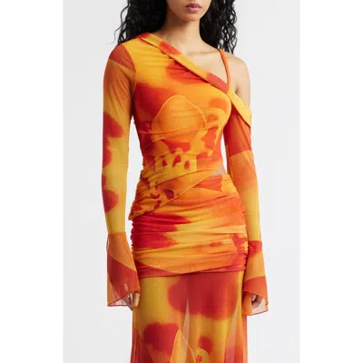 Feners Susurro Print Off The Shoulder Top In Orange