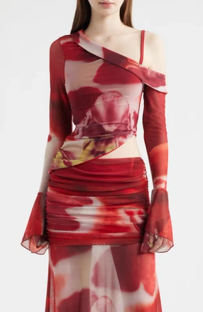 Feners Susurro Print Off The Shoulder Top In Red