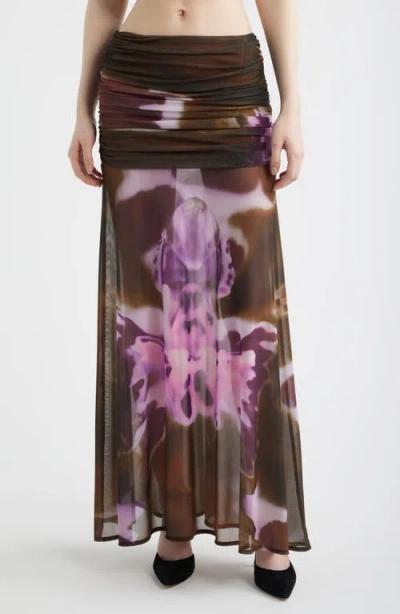 Feners Susurro Print Semi Sheer Maxi Skirt In Brown