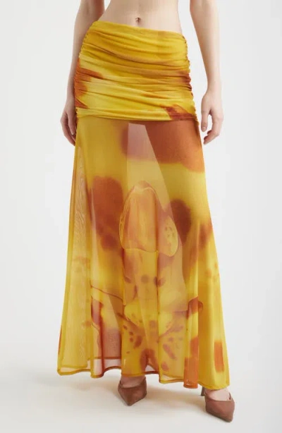 Feners Susurro Print Semi Sheer Maxi Skirt In Yellow