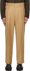 Feng Chen Wang Beige Slashed Wide Trousers In Khaki