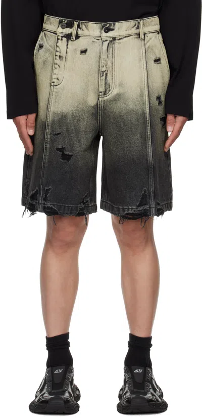 Feng Chen Wang Black & Beige Gradient Denim Shorts In Black Gradient