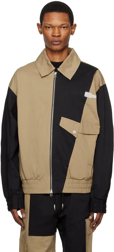 Feng Chen Wang Black & Beige Paneled Jacket In Khaki/black