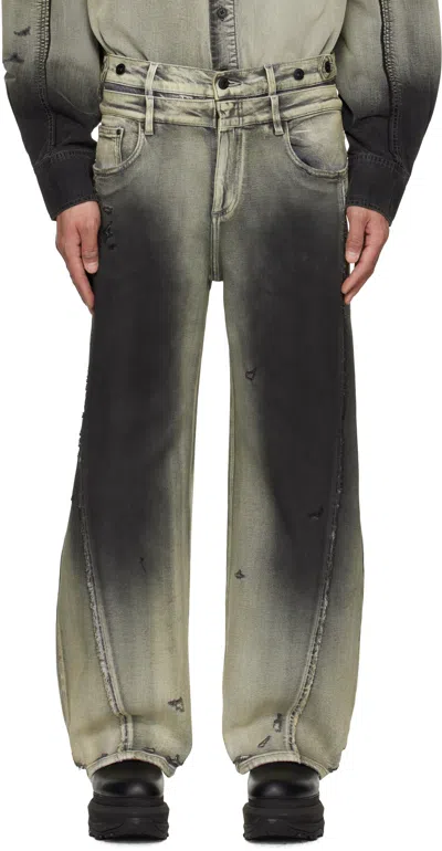 Feng Chen Wang Black & Gray Gradient Deconstruction Washed Jeans In Black Gradient