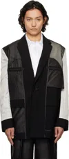 Feng Chen Wang Black Deconstruction Patchwork Blazer In Black