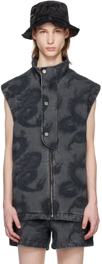 Feng Chen Wang Black Dragon Denim Waistcoat