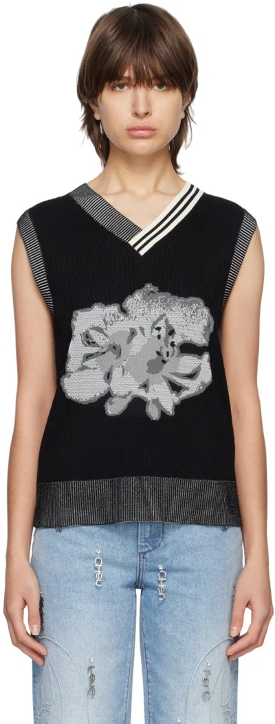 Feng Chen Wang Black Floral Waistcoat