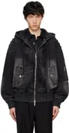 FENG CHEN WANG BLACK PLEATED DENIM JACKET