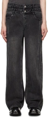 FENG CHEN WANG BLACK SEAMING DOUBLE WAIST JEANS