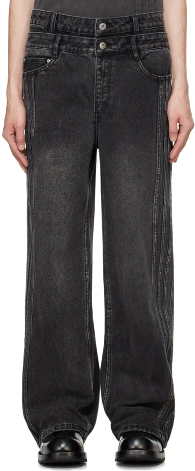 Feng Chen Wang Black Seaming Double Waist Jeans