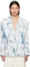 Feng Chen Wang Seersucker Single-breasted Blazer In Blue/white