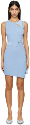 Feng Chen Wang Ribbed-knit Asymmetric Minidress In Blue