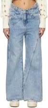 Feng Chen Wang Blue Cross Waistband Jeans In Blue