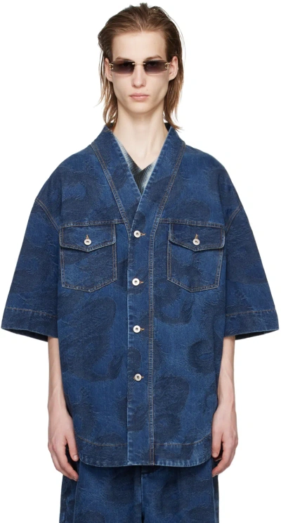 Feng Chen Wang Blue Dragon Denim Shirt